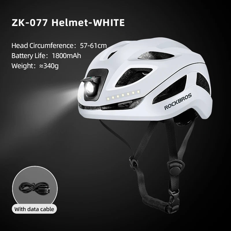 ROCKBROS LED Cycling Helmet With Rechargeable Front Safety Light