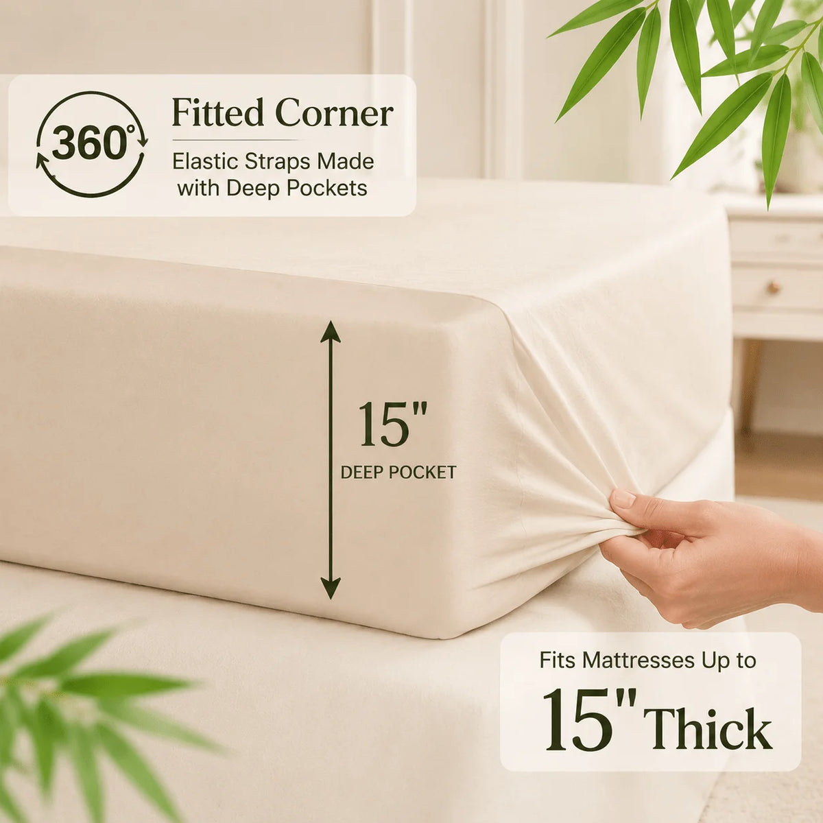 3/4pcs Bamboo Sheet Set, Twin/Full/Queen/King Size, Ultra Soft Breathable Hotel Style Bedding, 15 Inch Deep Pocket Fitted Sheet, Wrinkle Resistant & Machine Washable Bed Sheets
