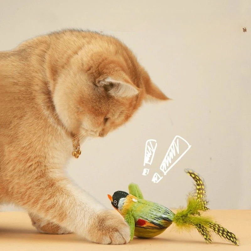 Wall Mounted Sound Activated Plush Bird Catnip Toy for Cats