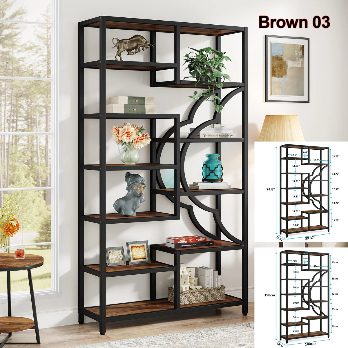 Tribesigns Industrial Etagere Bookcase Freestanding Bookshelf Storage Organizer