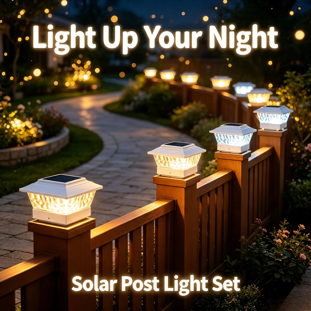 4/6/8 PacksSolar Post Cap Lights Outdoor LED, Warm White & Cool White Steady Dynamic Lighting Modes, IP65 Waterproof Solar Powered Fence Post Lights, Auto Dusk to Dawn, Fit 4x4 5x5 6x6 Wooden Vinyl Posts for Deck, Patio, Porc