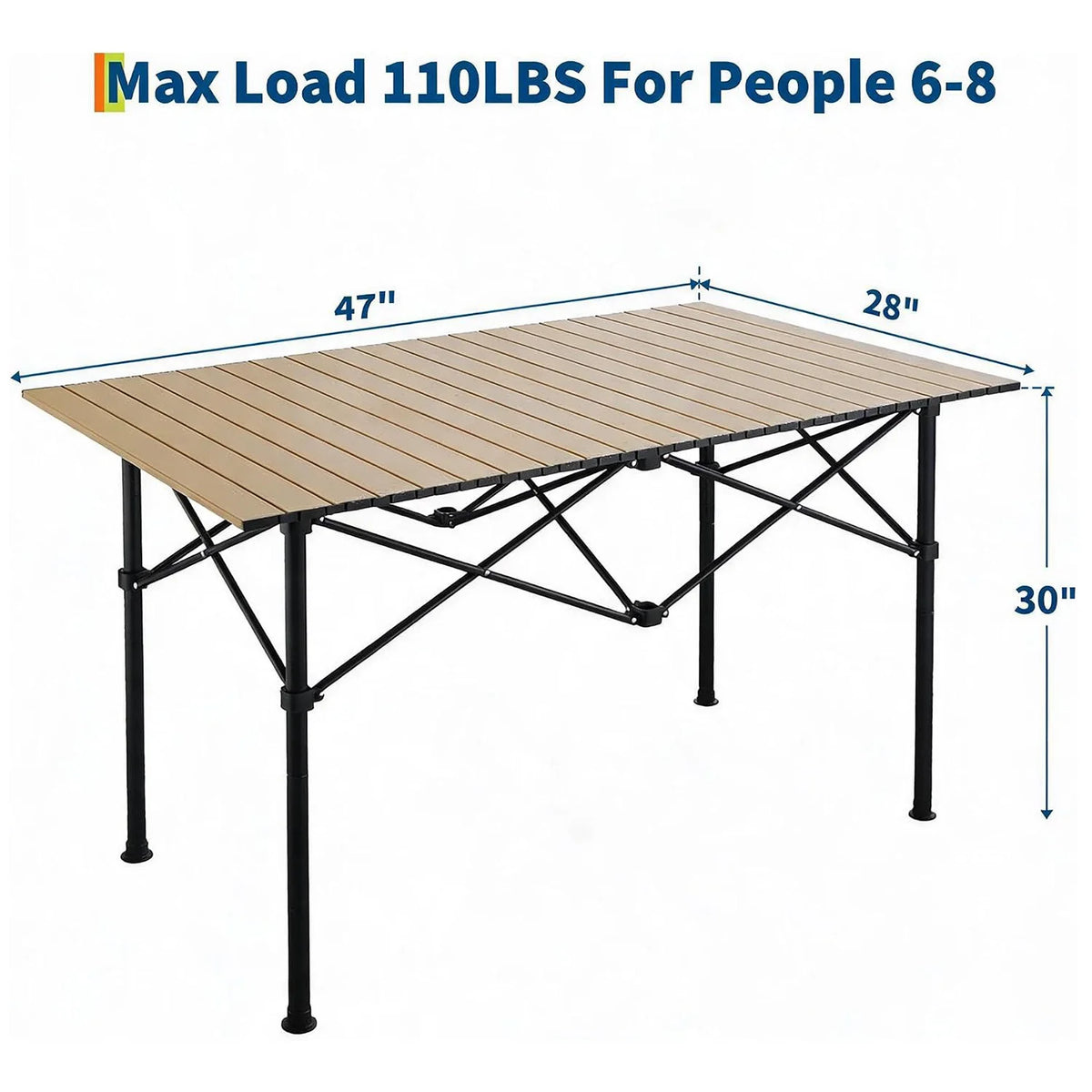 Folding Camping Table, Portable Aluminum Roll Up Table with Carrying Bag – Lightweight Waterproof Outdoor Picnic BBQ Patio Table for Camping, Beach, Backyard, Travel 