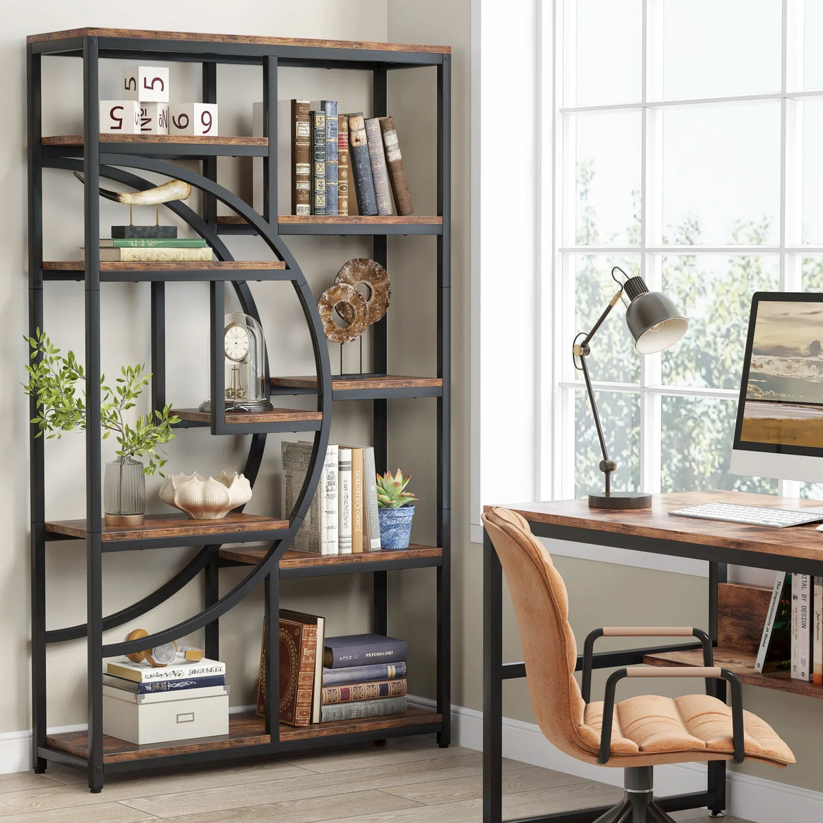 Tribesigns Industrial Etagere Bookcase Freestanding Bookshelf Storage Organizer