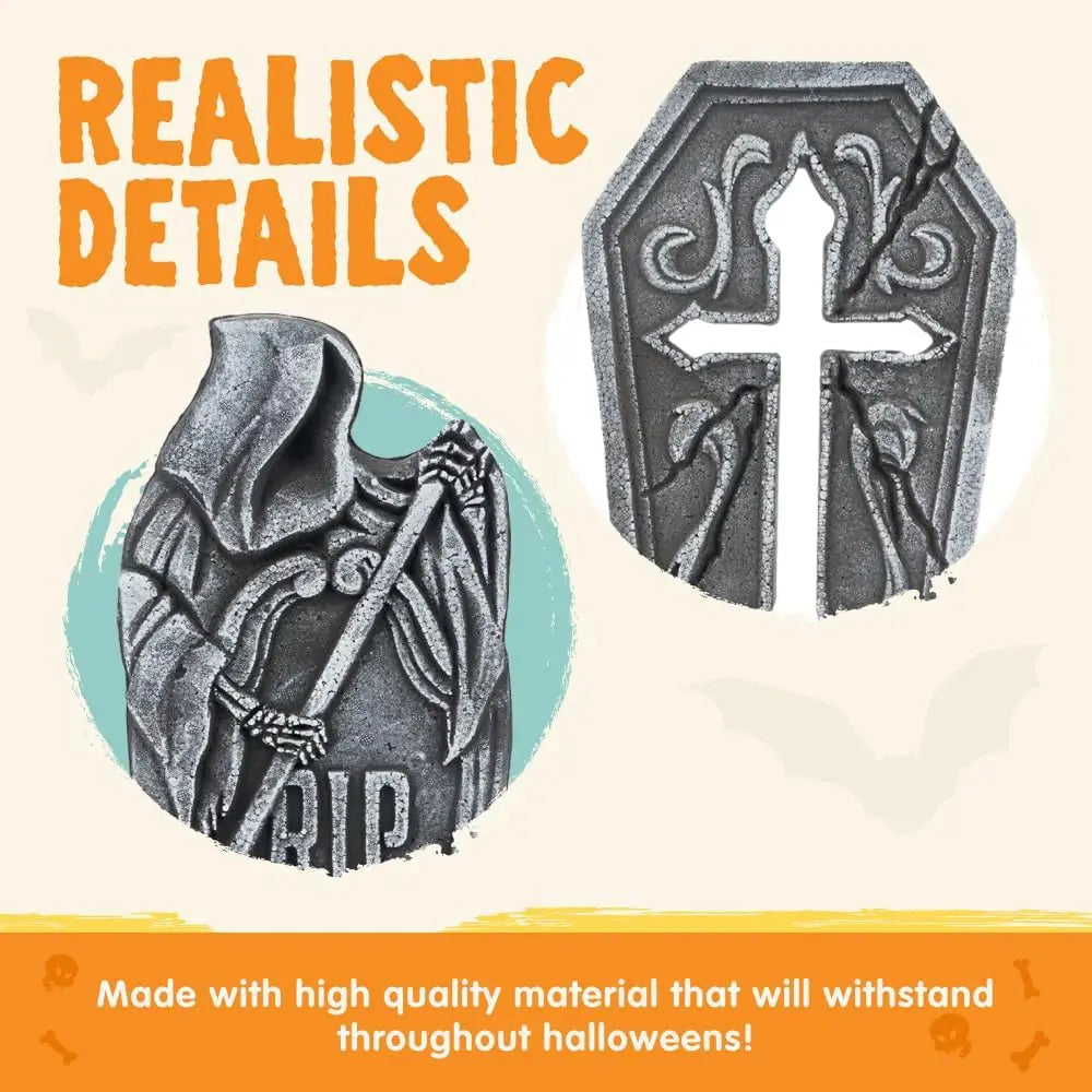 Halloween Foam Tombstone Decorations with Metal Stakes for Outdoor Yard Decor
