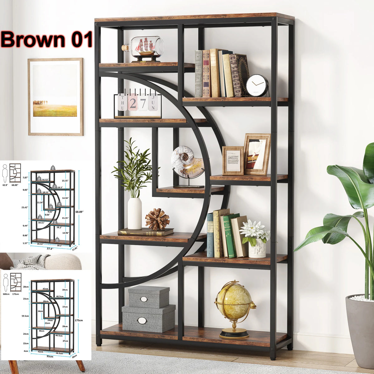 Tribesigns Industrial Etagere Bookcase Freestanding Bookshelf Storage Organizer