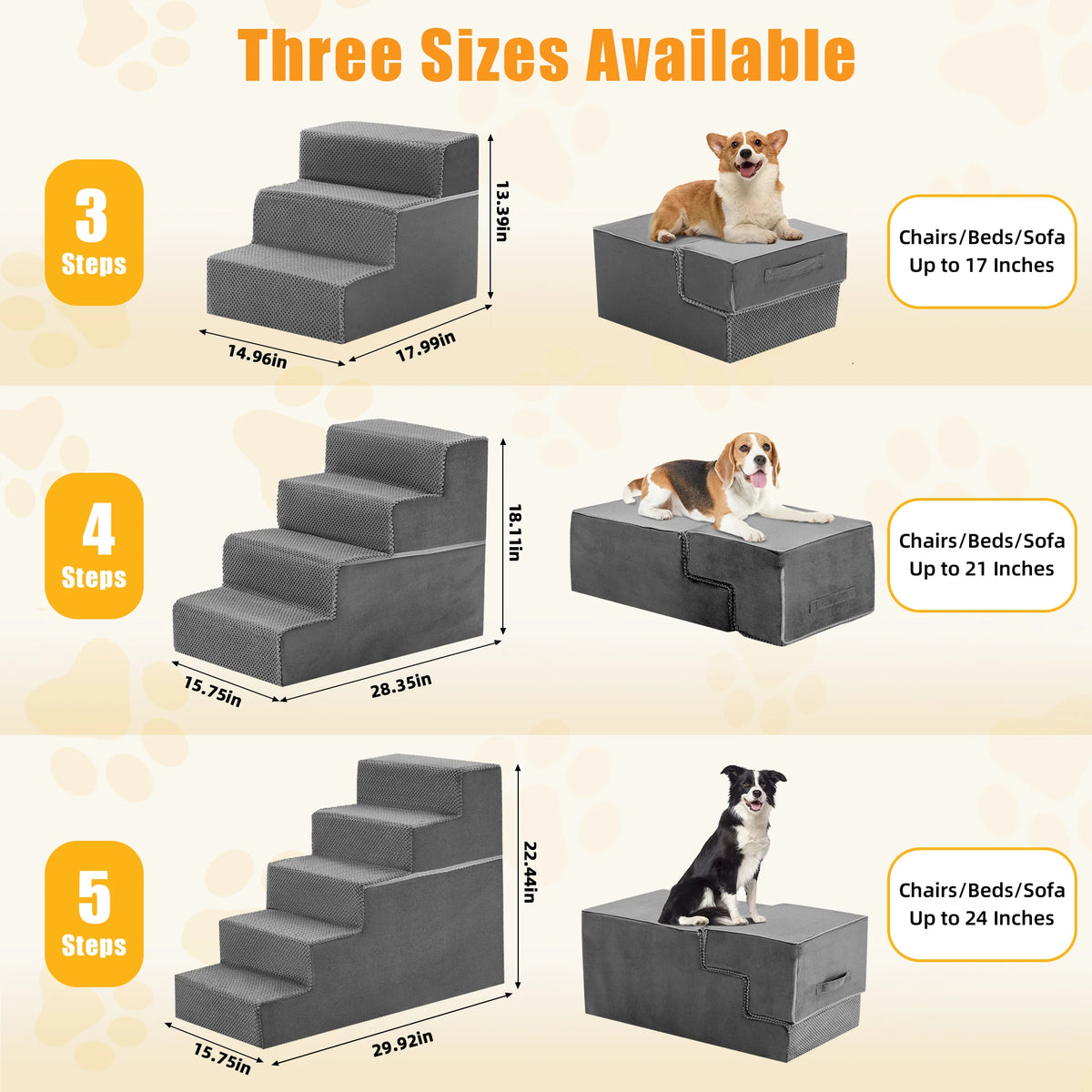 JHK Curved Foam Dog Stairs Ramp With Nonslip Pet Steps