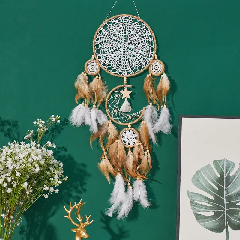 Handcrafted Moon Dream Catcher Bohemian Wall Decoration for Sweet Dreams