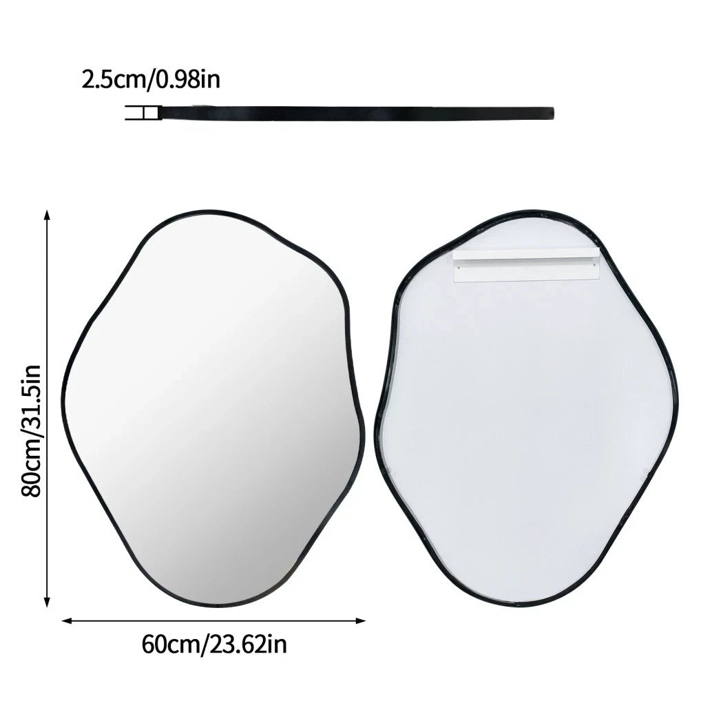 Asymmetrical Black Wall Mirror, Large Irregular Modern Wall Mounted Mirror with Aluminum Alloy Frame, Unique Freeform Decorative Art Mirror for Living Room, Bedroom, Entryway & Hallway