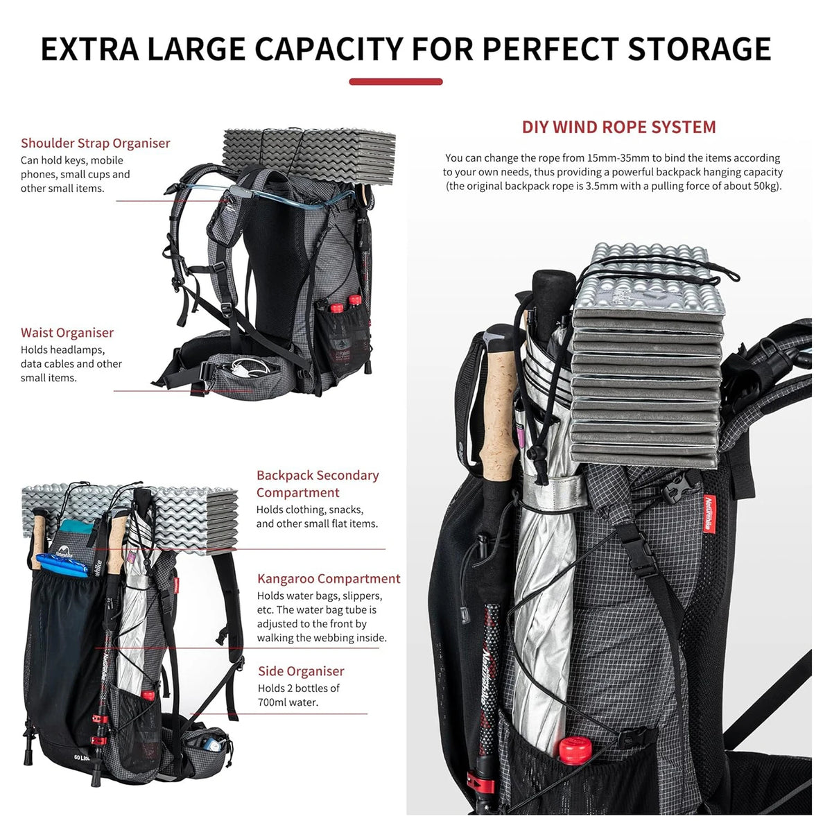 Naturehike Waterproof Hiking Backpack With Rain Cover For Outdoor Adventures