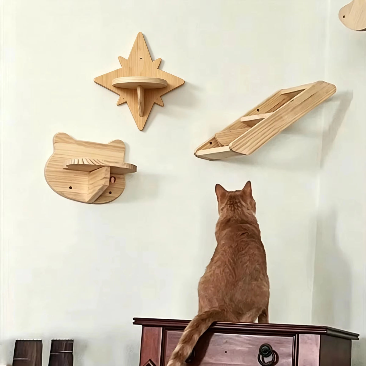 CWV Moon Shape Cat Wall Shelves With Hammock Star Perches