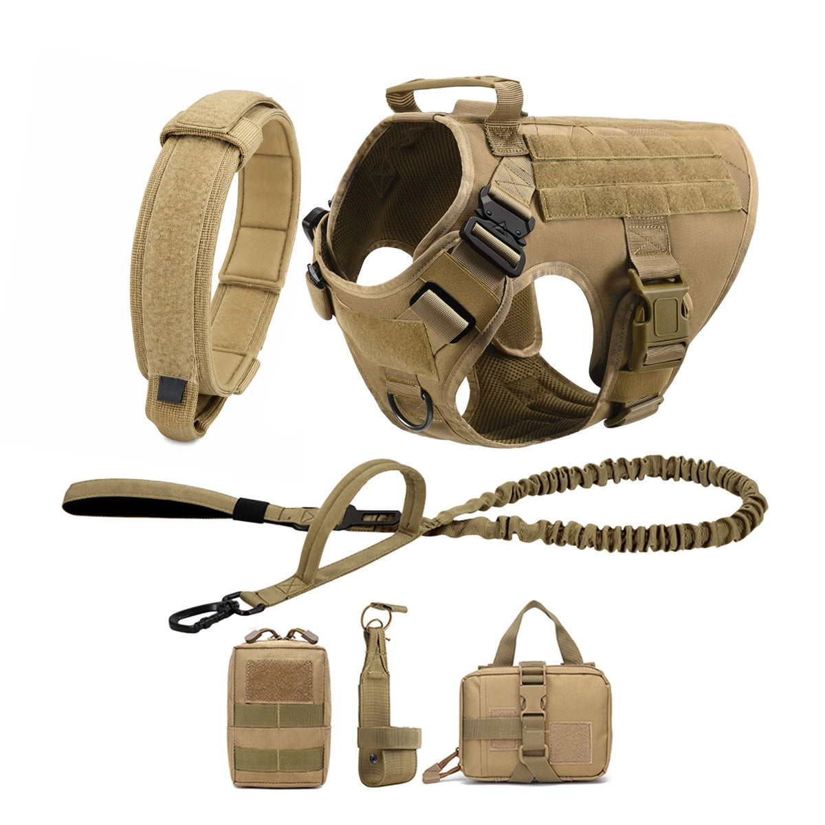 PETRAVEL Tactical Dog Harness With Molle Pouches Collar And Leash
