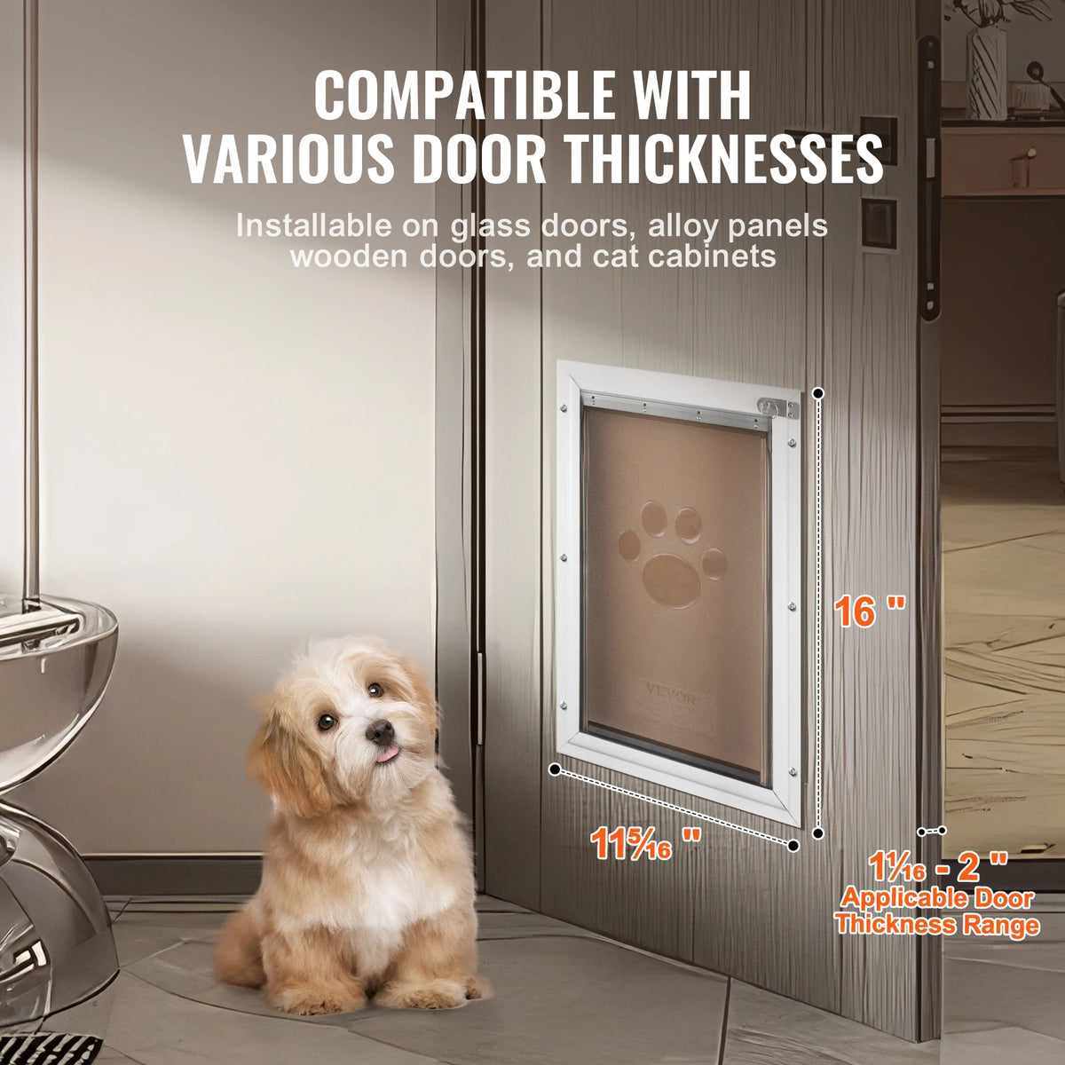 SucceBuy Pet Door Aluminum Frame with Lock and Flap System Weatherproof Doggy Door Easy to Install in Interior or Exterior Doors
