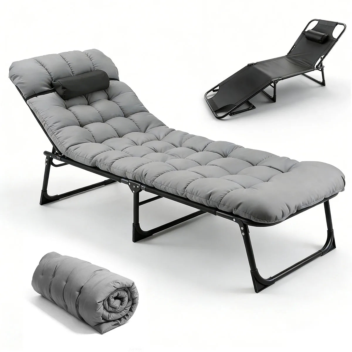 Adjustable Folding Reclining Camping Lounge Chair With Soft Cushion