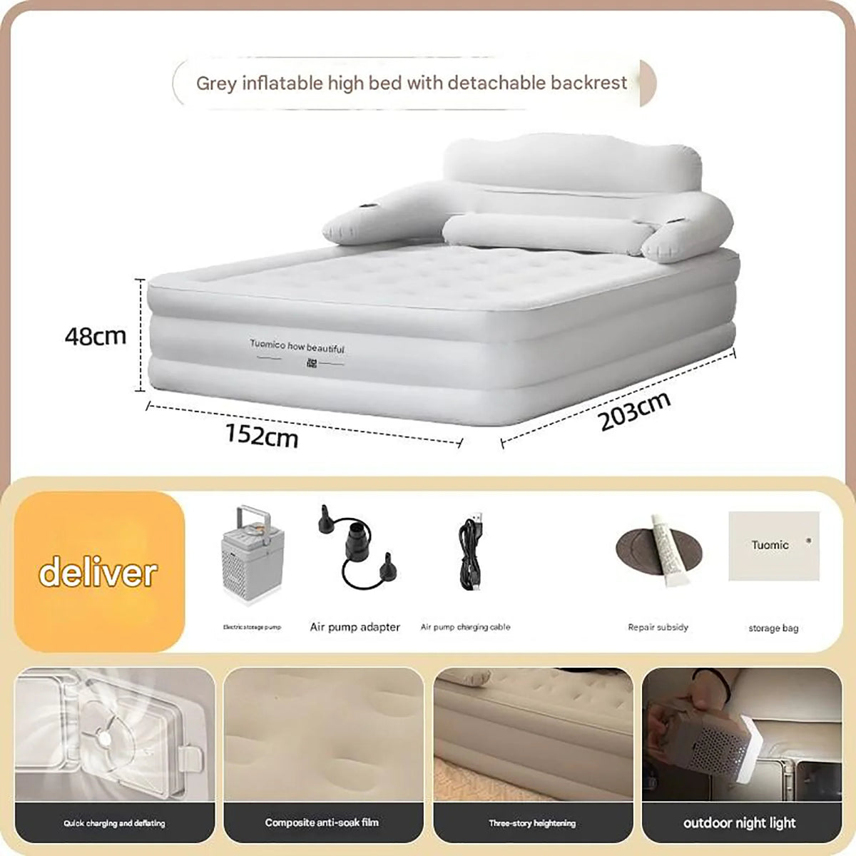 Built In Pump Inflatable Camping Mattress for Two Thickened PVC