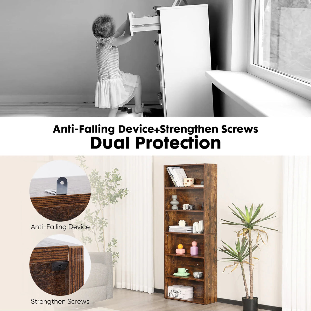JHK Modern Wooden Bookcase With Open Shelving For Home Storage