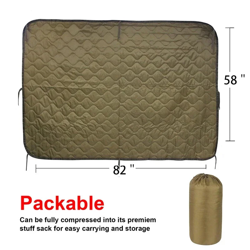 Tactical Camouflage Poncho Liner Water Repellent Quilted Outdoor Blanket