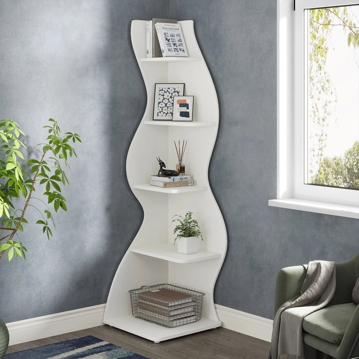 Tribesigns Modern Five Tier Corner Bookshelf And Plant Stand