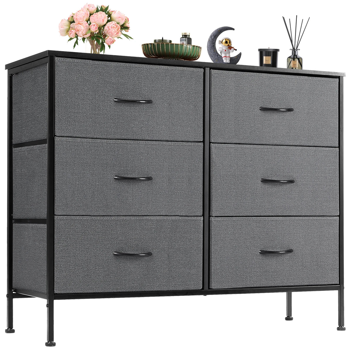 JHK Six Drawer Fabric Nightstand With Bedside Storage