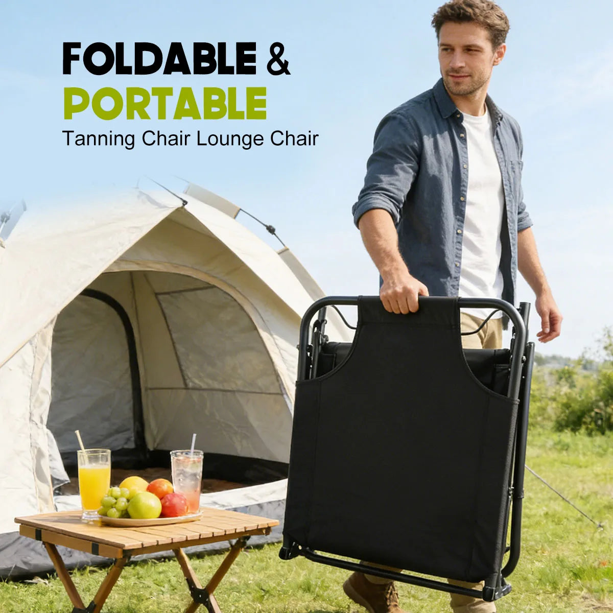 Adjustable Folding Reclining Camping Lounge Chair With Soft Cushion
