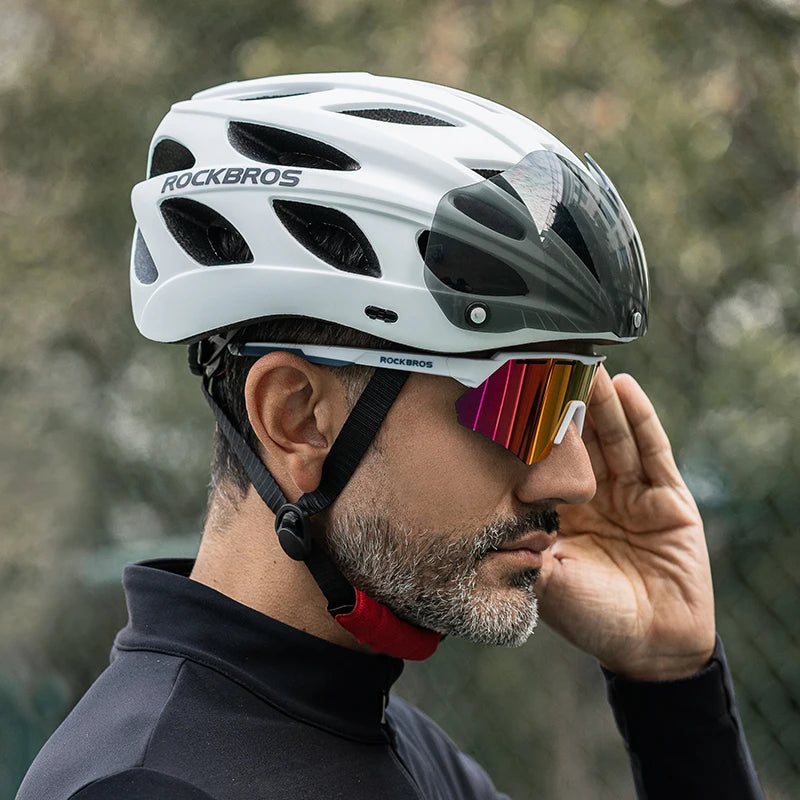 ROCKBROS Lightweight Cycling Helmet With Integrated Goggles For MTB