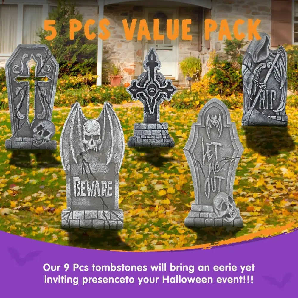 Halloween Foam Tombstone Decorations with Metal Stakes for Outdoor Yard Decor