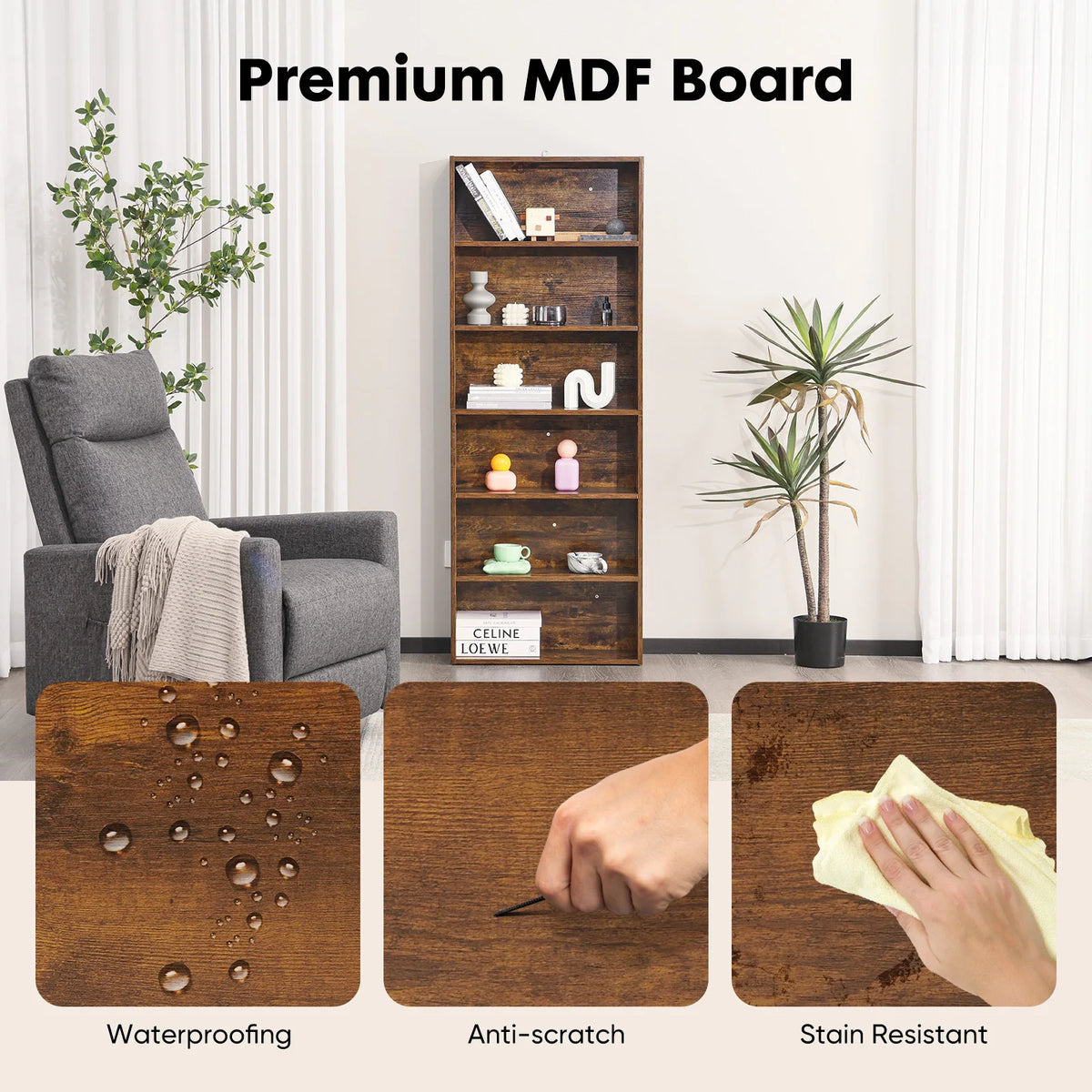 JHK Modern Wooden Bookcase With Open Shelving For Home Storage