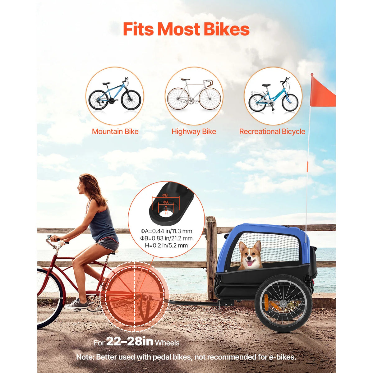 SucceBuy Dog Bike Trailer Pet Cart Bicycle Carrier for Small&Medium Dogs with Quick Release Wheel Universal Bicycle Coupler Flag