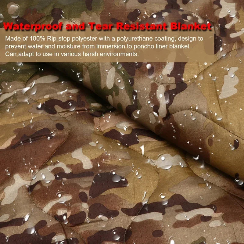 Tactical Camouflage Poncho Liner Water Repellent Quilted Outdoor Blanket