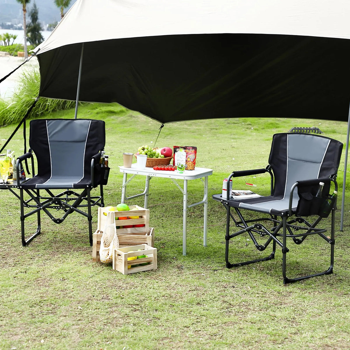 Heavy Duty Folding Directors Chair With Side Table for Camping
