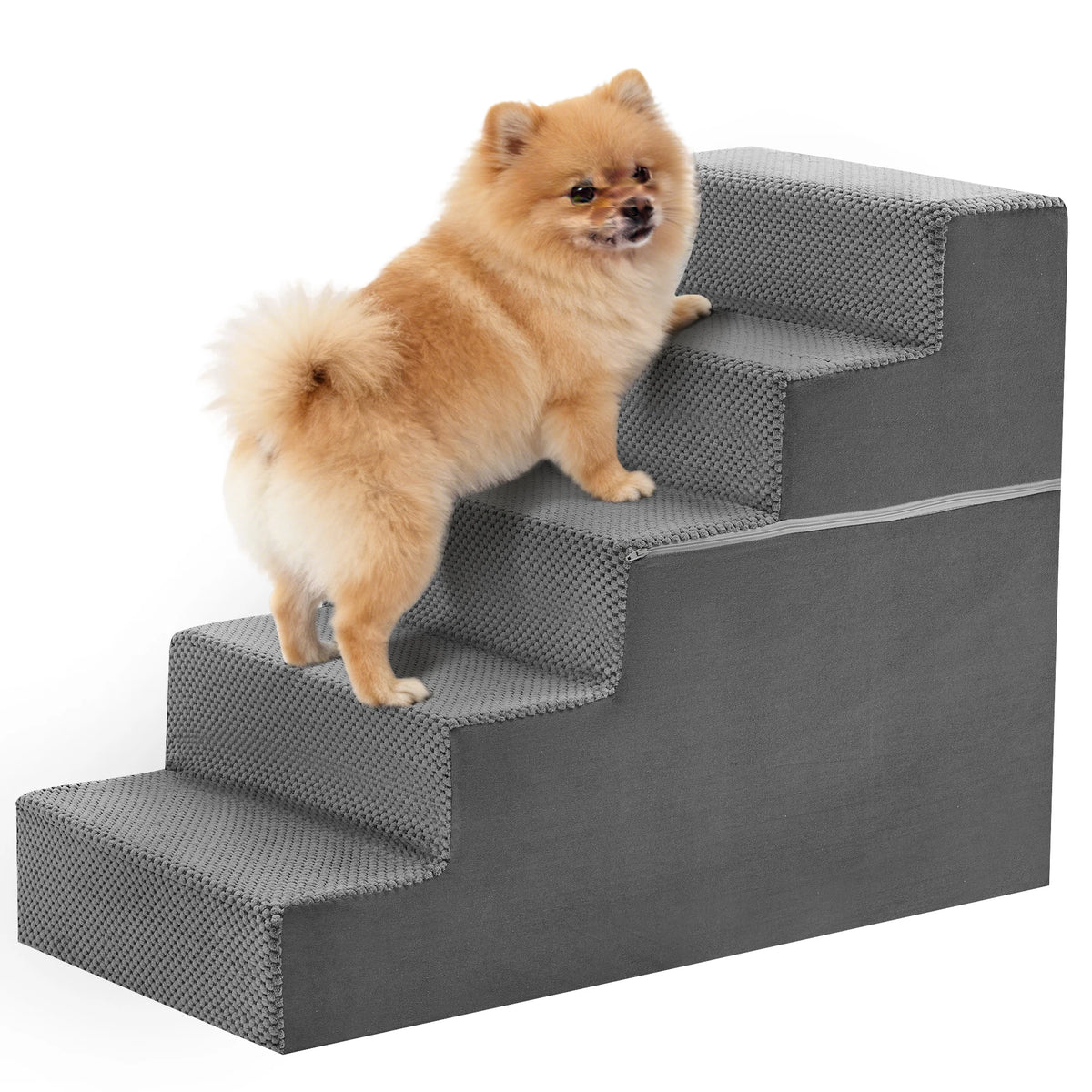 JHK Curved Foam Dog Stairs Ramp With Nonslip Pet Steps