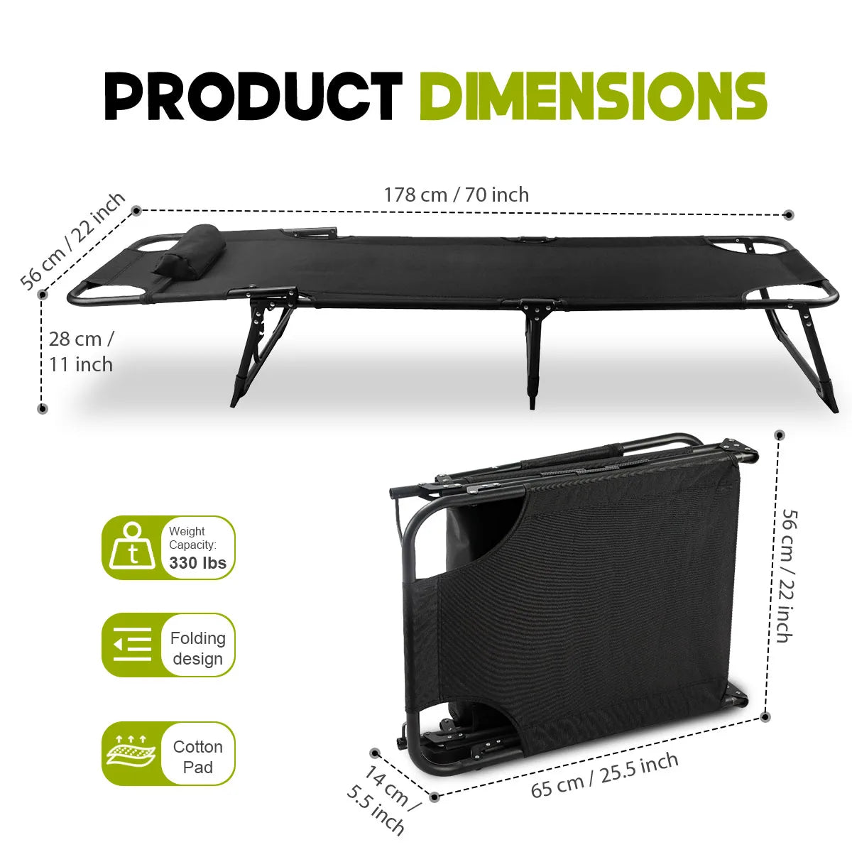 Adjustable Folding Reclining Camping Lounge Chair With Soft Cushion