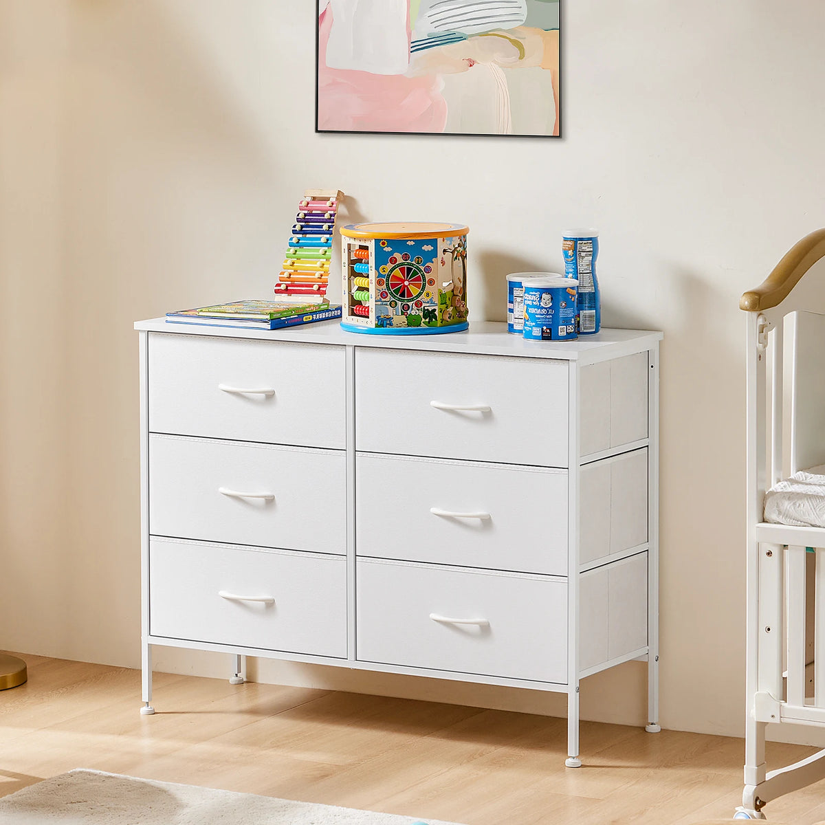 JHK Six Drawer Fabric Nightstand With Bedside Storage