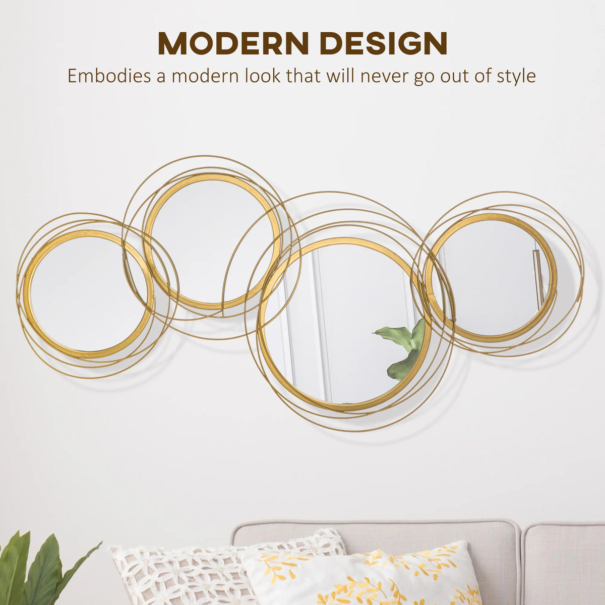 HOMCOM Modern Metal Wall Mirror Sculpture for Stylish Home Decor