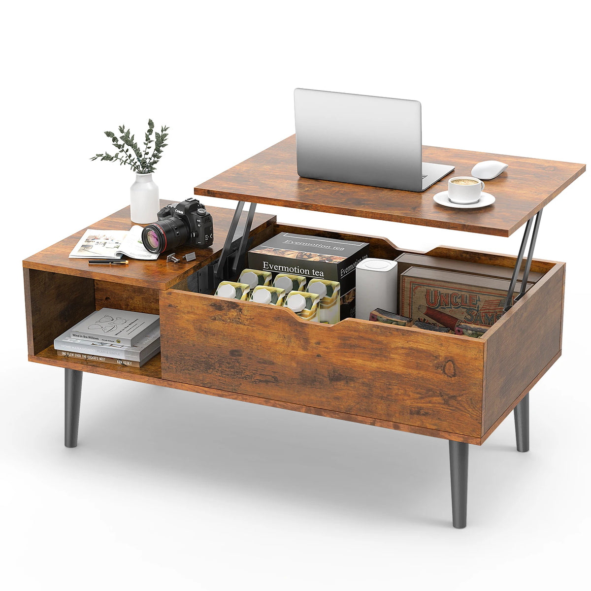 JHK Modern Lift Top Coffee Table With Adjustable Storage Shelf