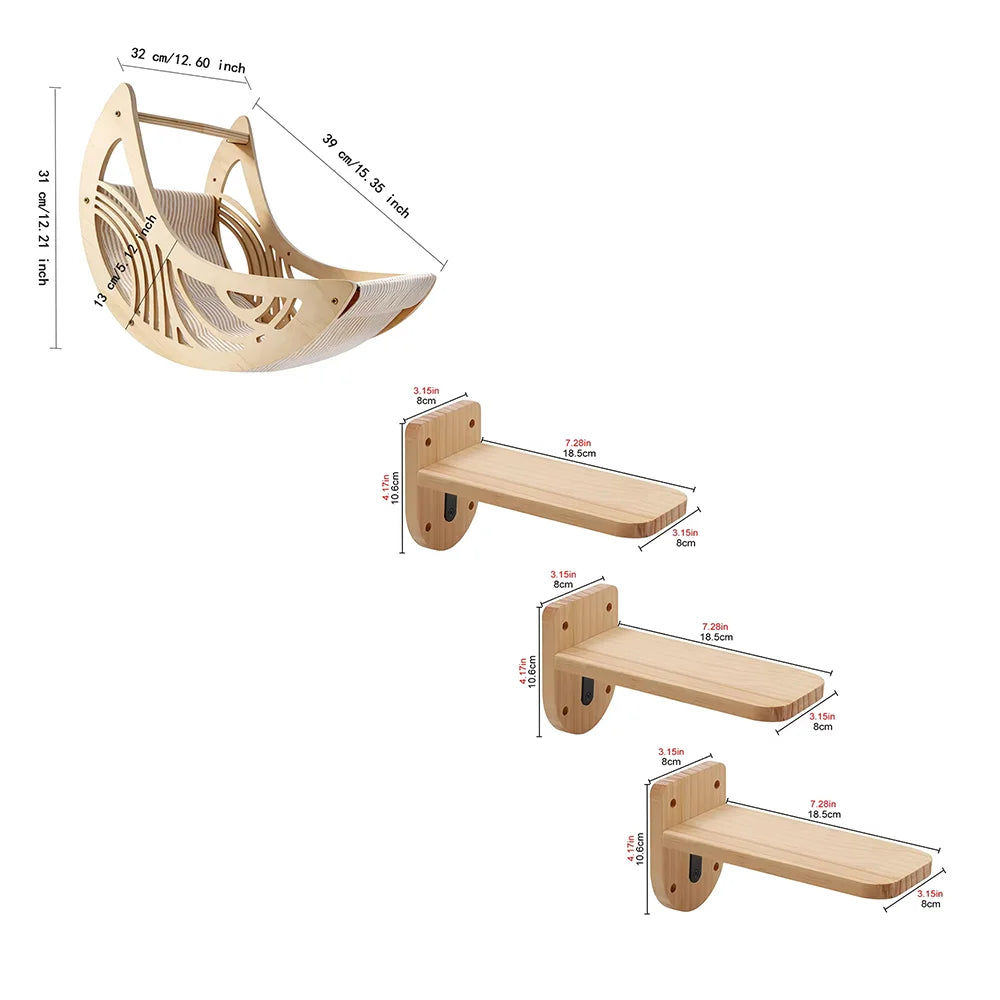 CWV Moon Shape Cat Wall Shelves With Hammock Star Perches