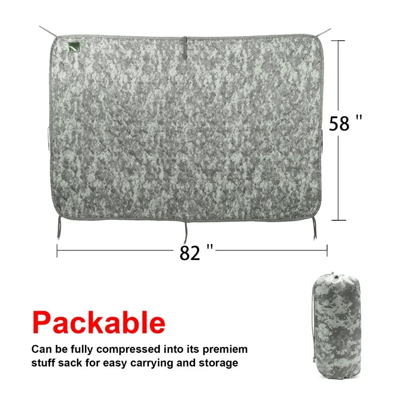 Tactical Camouflage Poncho Liner Water Repellent Quilted Outdoor Blanket