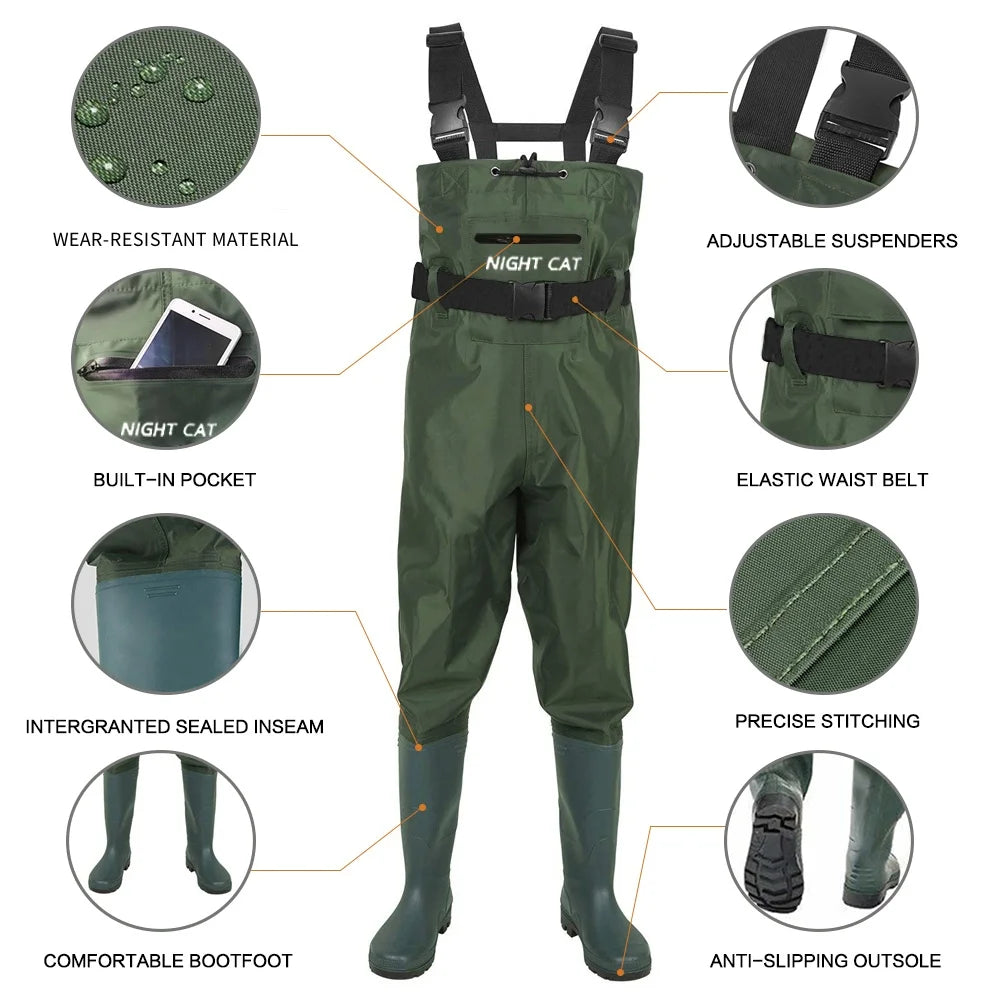 Night Cat Waterproof Breathable Chest Waders With Boots for Fishing and Hunting