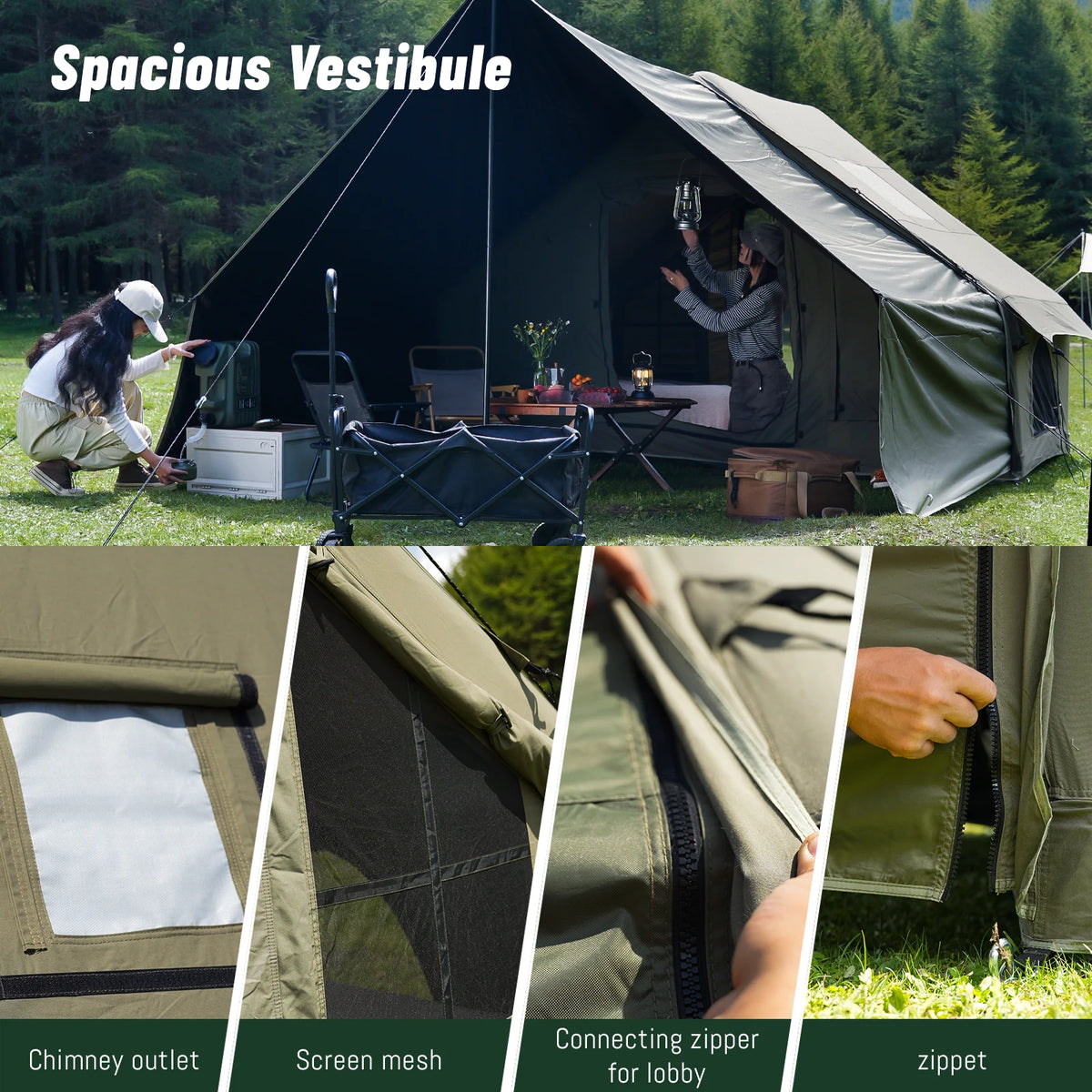 PAKICETUS Inflatable Camping Tent Luxury Glamping Tent with Roof Window Carry Bag Easy Setup Outdoor Tent for Family Weekend Trip Group Gathering, 4/6/8/10/12 Person