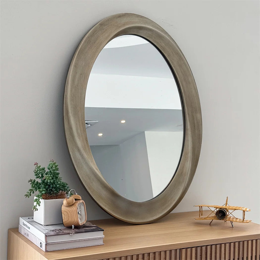 60x80cm Antique Baroque Oval Wall Mirror, Gold Beveled Frame Decorative Accent Mirror for Living Room Bedroom Entryway Decor