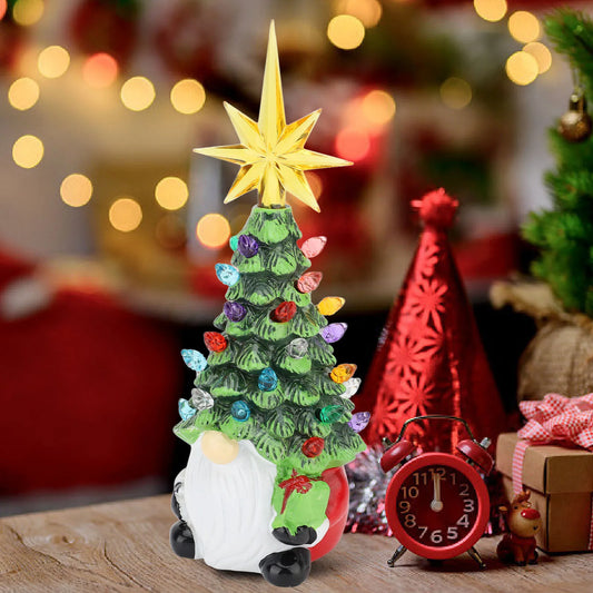 5Sets Dwarf Xmas Tree Decoration Resin Versatile Compact Sturdy Gnomes Xmas Tree Figurine Decor Stylish Look Colorful Light