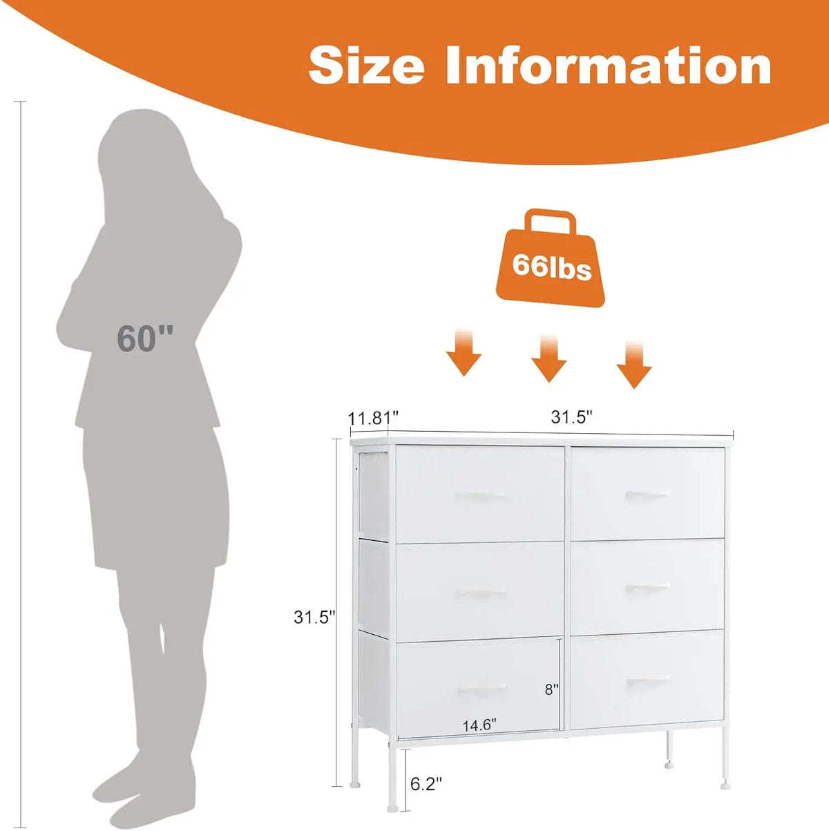 JHK Six Drawer Fabric Nightstand With Bedside Storage