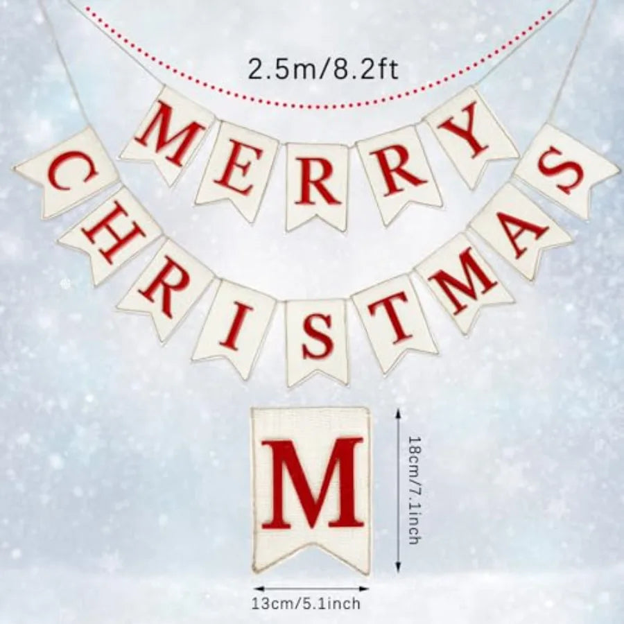 Merry Christmas Burlap Banner Felt Bunting Garland Decoration