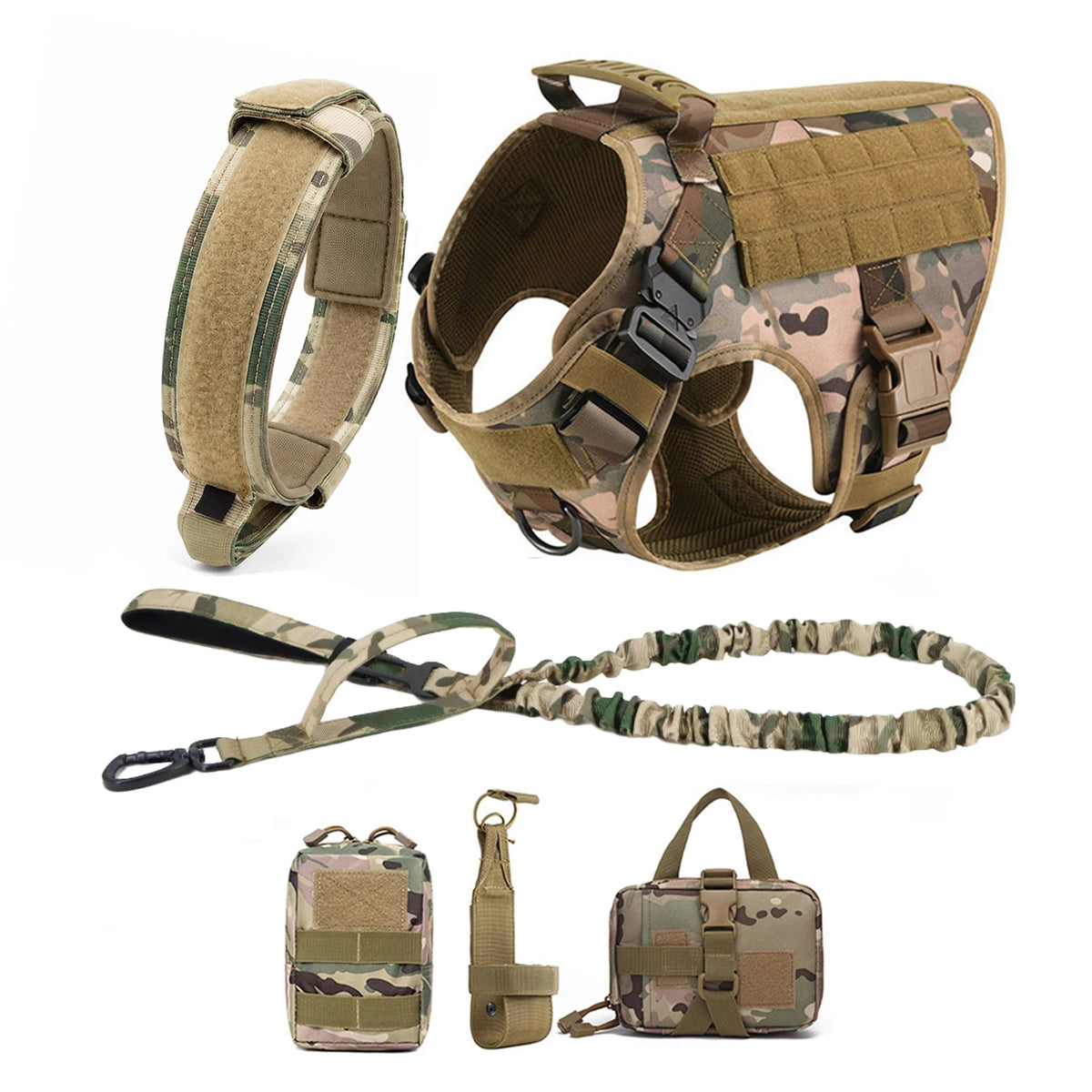 PETRAVEL Tactical Dog Harness With Molle Pouches Collar And Leash