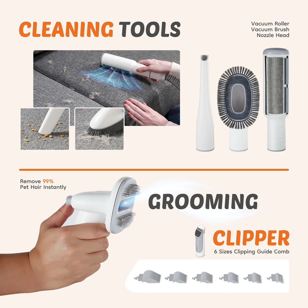 Professional Pet Grooming Vacuum Kit With Low Noise Clippers For Cats