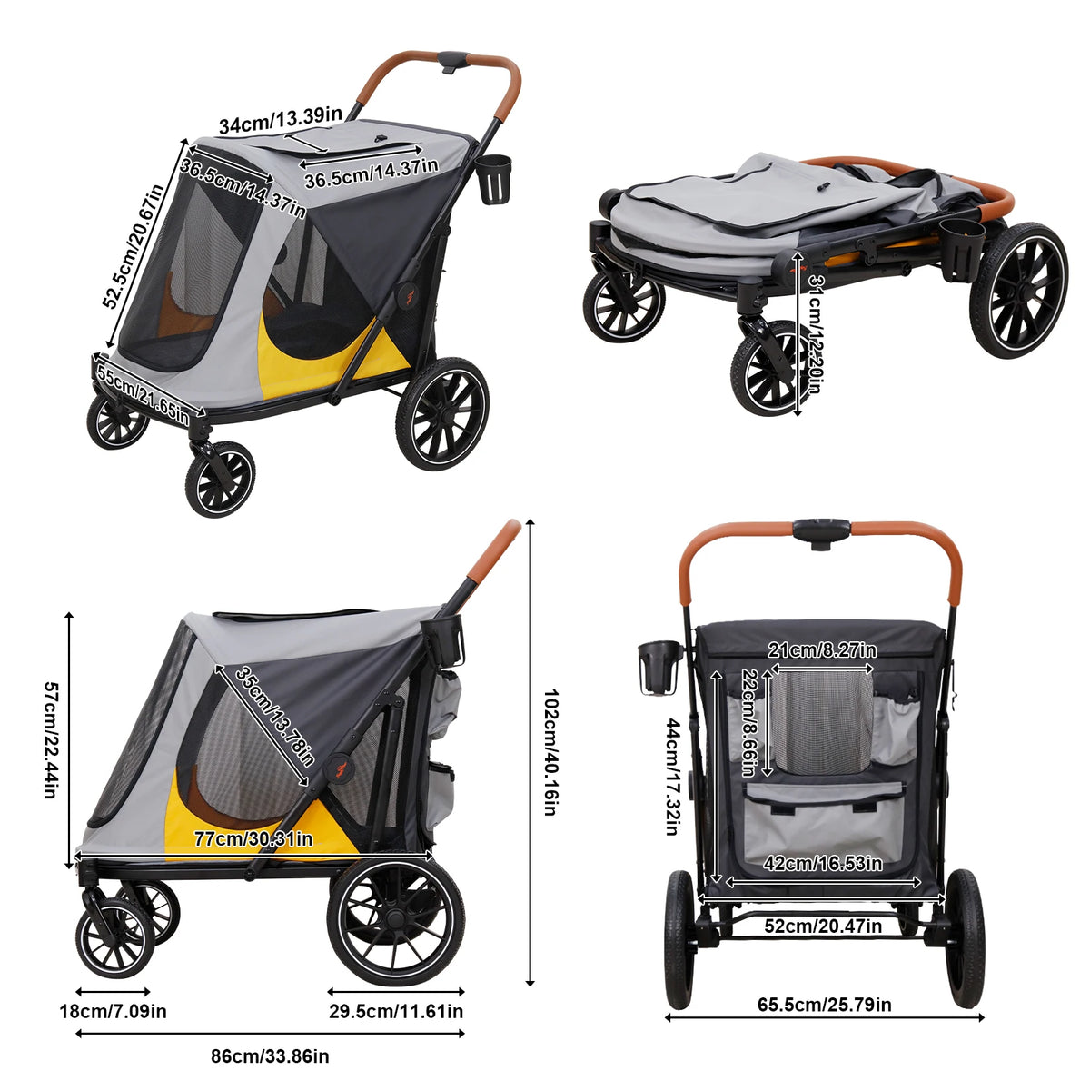 Large Foldable Pet Dog Stroller Rolling Dogs Cat Carrier for Senior Old Pet up to 42KG