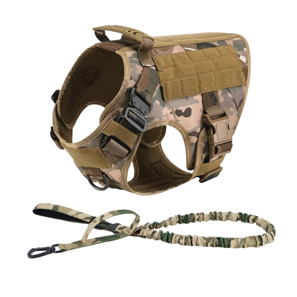 PETRAVEL Tactical Dog Harness With Molle Pouches Collar And Leash