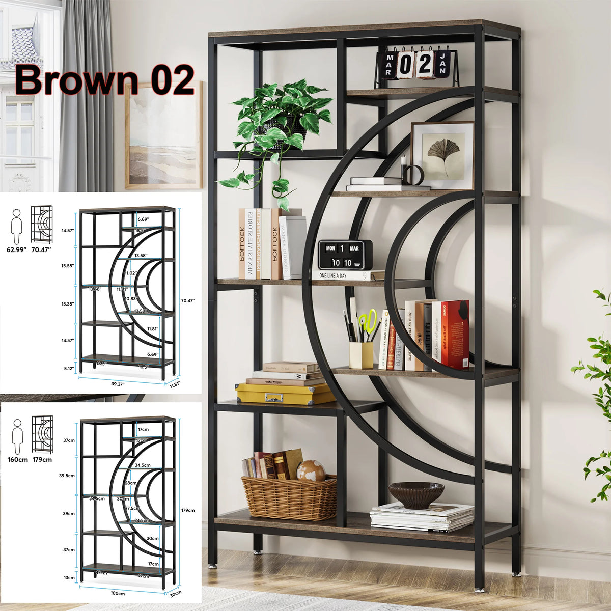 Tribesigns Industrial Etagere Bookcase Freestanding Bookshelf Storage Organizer