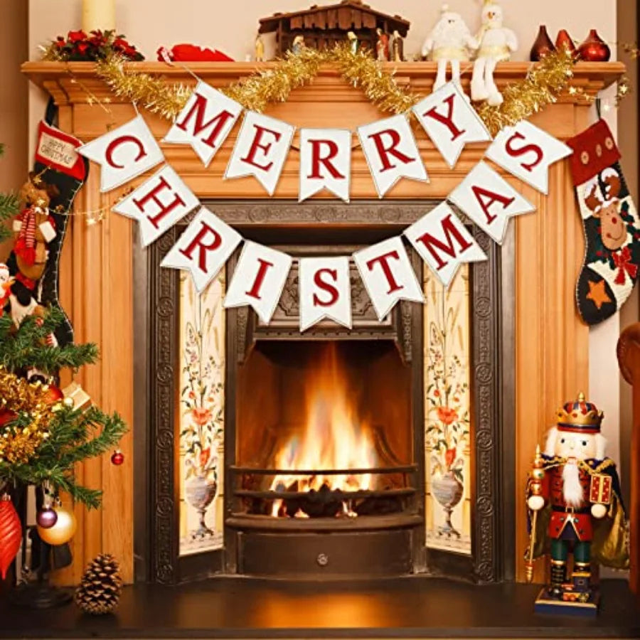 Merry Christmas Burlap Banner Felt Bunting Garland Decoration