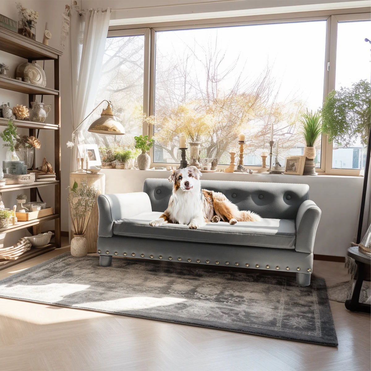 Elevated Dog Bed Sofa Mat Microfiber Leather Cover for Large Pet Snuggle Lounge Chair with Removable Cushion
