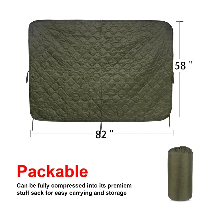 Tactical Camouflage Poncho Liner Water Repellent Quilted Outdoor Blanket